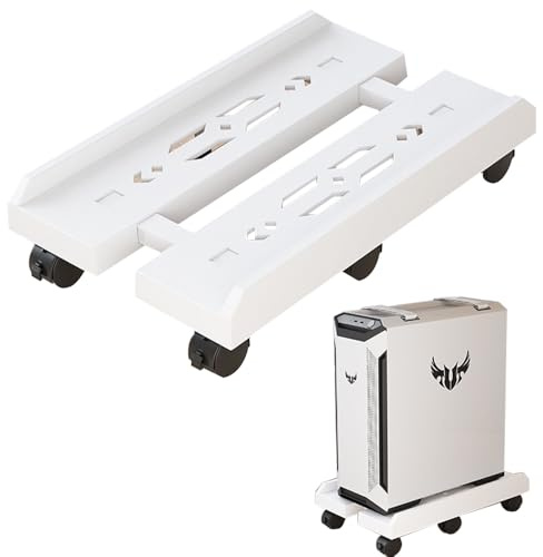 Niciksty Mobile PC Computer Tower Stand, Adjustable Computer CPU Tower Stand with 6 Rolling Caster Wheels Fits Most PC Under Desk-White