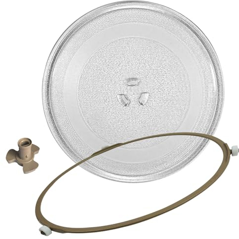 WORDFUN Runde Mikrowelle Teller, 25.5cm 31.5cm Glasteller Ersatz Teller Glasplatte, Mikrowellenteller GlasDrehscheibe, Mikrowelle Teller Mit 3 Fixierern, Drehteller Für Mikrowelle