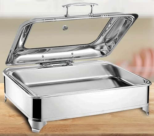 Chafing Dish Elektrisch für Partys und Buffets, 9L Edelstahl Speisenwärmer Warmhaltebehälter, Buffetwärmer mit Sichtbarem Glasdeckel, 30-85° Temperatur Regelbar(Size:GN1/1)