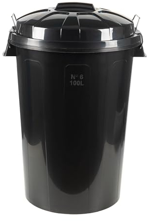 Cofan Cubo de basura negro | Tapa y asas metálicas | Capacidad: 100 litros | Material: polipropileno | Resistente y fácil de limpiar