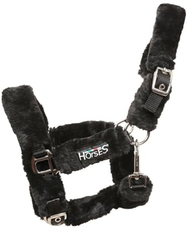 Cavezza Horses Soft Fluffi Mini, Cavezza Confortevole, Utile per Condurre il Cavallo a Mano o per Assicurarlo durante le Operazioni di Strigliatura (Nero, Shetland)