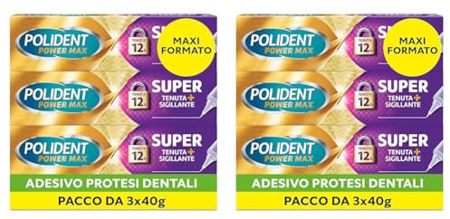 Polident Super Tenuta e Sigillante, Adesivo per Protesi Dentale, 12 Ore di Tenuta Giornaliera, Limita le Infiltrazioni di Cibo, Gusto Neutro, Pacco 3x40g (Confezione da 2)