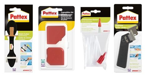 Bundle aus Pattex Glätt-Cuter + Pattex Fugenglätter Set, 1 Set inkl. Aufbewahrungsbox + Pattex Kartuschenspitzen und Verschlusskappe, 5 Stück + Pattex Fugenhai, 1er Pack mit Ersatzklinge