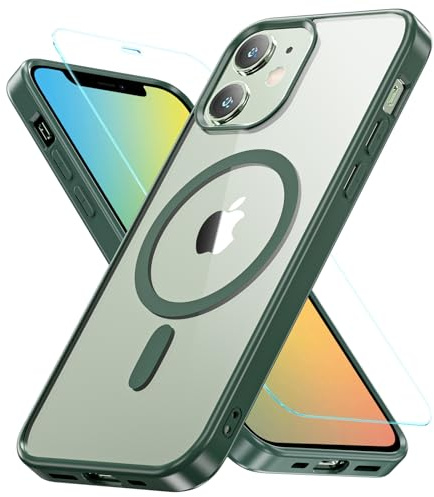 Hensinple Magnetisch für iPhone 12 Mini Hülle 5,4'',mit Panzer Schutz Glas,Stoßfest Militärschutz Rundumschutz Schutzhülle Case Handyhülle für iPhone 12 Mini-Grün
