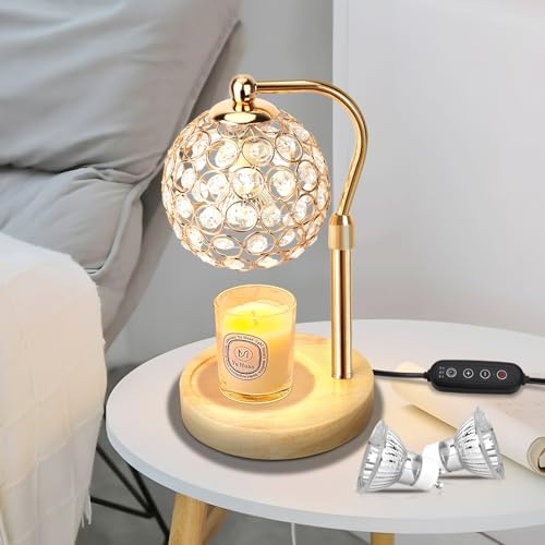 RayLove Candle Warmer Lamp - Electric Candle Warmer Lamp- with Timing - 4 Level Dimming - Height Adjustable - for Home Office Bedroom Living Room (Wood+Champagne)