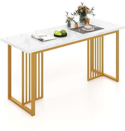 RELAX4LIFE Esstisch 160 x 60 cm, Esszimmertisch für 6-8 Personen, rechteckiger Küchentisch mit Marmor-Imitat-Tischplatte & geometrischen Beinen, Tisch für Esszimmer & Wohnzimmer & Arbeitszimmer