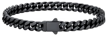 U7 Herren Armband Schwarz Edelstahl Gliederarmband 5MM Panzerarmband Männer Kubanische Armbänder 21cm lang Armschmuck für Vater Bruder Jungs Freund