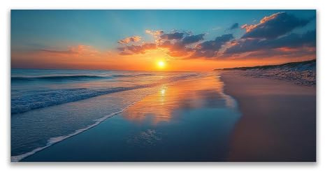 JosuE Arancione, grigio Oceano Quadri Moderni Quadro Su Tela, Spiaggia del tramonto Mare Quadro Moderno Soggiorno Sala Da Pranzo Bagno Cucina Ufficio-80x160cm Non incorniciato