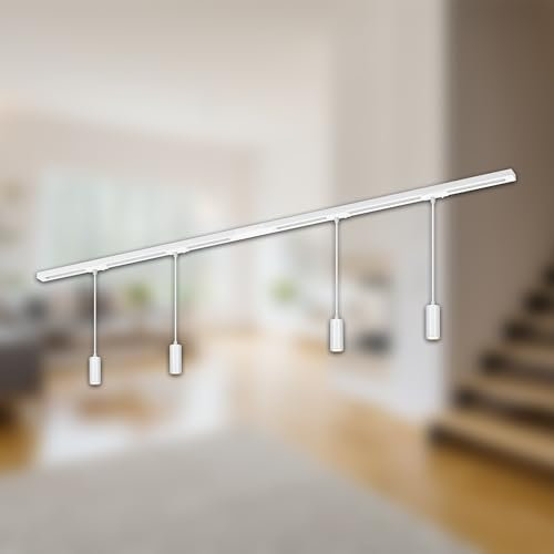 BRILONER - Système de rail Rail set complet, 4x LED Suspension dimmable, lampes, système de rail lumineux pour plafond, rail pour spot, lampe de plafond, plafonnier, lampe suspendue, 1,5m, blanc