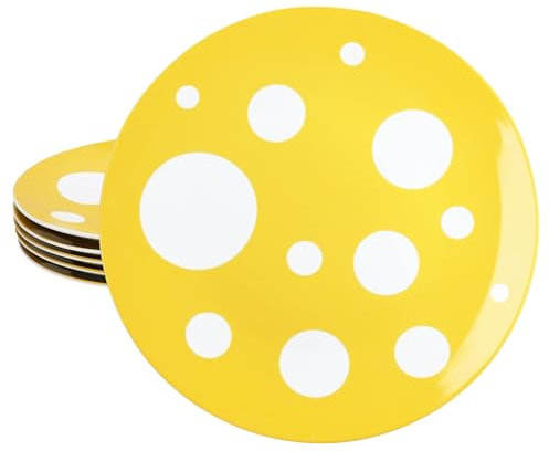 MamboCat Pula - Lot de 6 assiettes plates - Jaune - Diamètre : 27 cm - En porcelaine avec pois - Pour 6 personnes - Grandes assiettes pour repas principaux, barbecue, etc