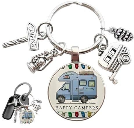 NOPKESV Porte-clés en PVC, Pratique et élégant, Happy RV Camper, Accessoire de porte-clés pour les amateurs de camping