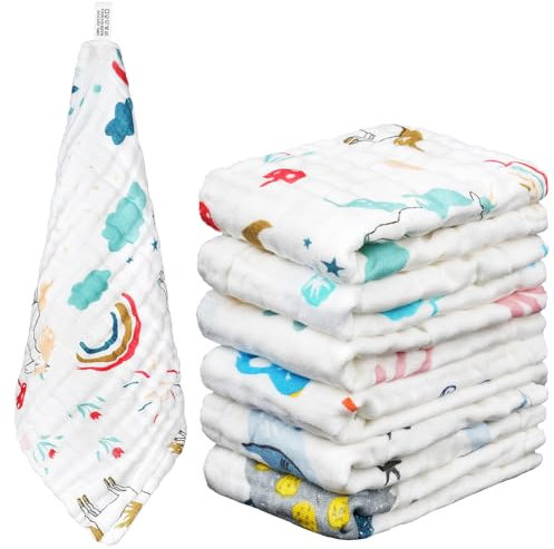 AYESY Musselintücher für Babys,6 Stück 30cm x 30cm Spucktücher Baby,Weicher Baumwolle Handtücher,Atmungsaktiv und Saugfähig,Mehrzweck Gesichtstüche für Jungen Mädchen