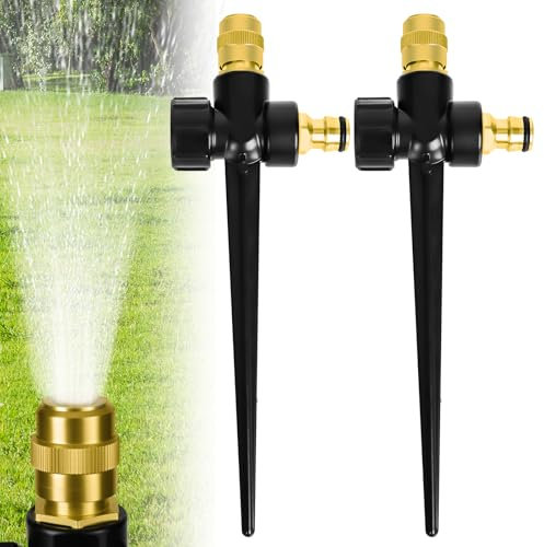 2 Spruzzatori per prato in metallo per giardino, irrigatore da giardino regolabile, irrigatore automatico da giardino, 360 gradi, grande copertura di superficie per prato, irrigazione giardino
