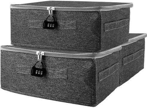 FWEEK 3 scatole richiudibili, con serratura a combinazione, scatola con serratura, in tessuto pieghevole, per biancheria da letto, vestiti, medicinali, 30 x 20 x 14 cm