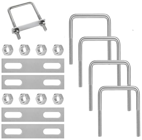 Jiavlyx 4 Piezas Perno En U Cuadrado, Pernos En U, Tornillo En U Aceros Inoxidables, Tornillos En U, Pernos En Forma De U, Abrazadera Cuadrada Pernos, Con 4 Pletinas Y 8 Tuercas (M8*65 * 80)