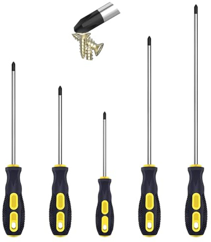 VGECEEE Schraubendreher Satz Kreuzschlitz Schraubenzieher Set Magnetisch 5 Kreuzschlitzschraubendreher Satz mit Rutschfestem Schraubendreher Set Kreuz（16.5*3cm、21*3.5cm、23.5*3.5cm、25.5*3.5cm、31*3.5cm）