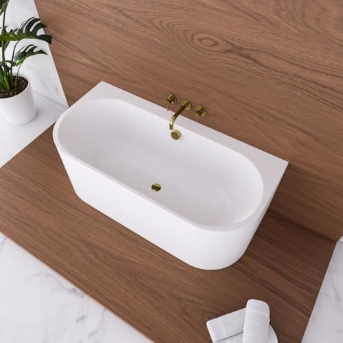 ECOLAM Vorwandbadewanne halb freistehende Badewanne Vigoo Wall I moderne Wandbadewanne Wanne Top QUALITÄT Acrylwanne I Wandmontage Komplett Set Click Clack (Ablauf golden, 160 x 75 cm)