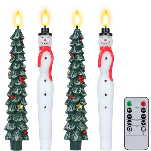Velas LED en forma de árbol de Navidad, 4 velas de Navidad que funcionan con pilas, velas parpadeantes de cera real sin llama para decoración del hogar, festival fiestas, chimenea, habitaciones