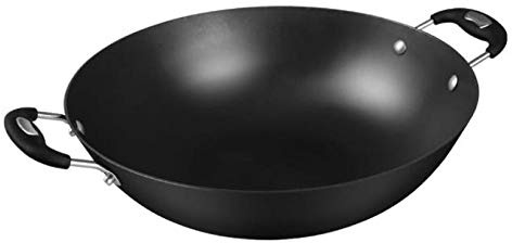 YHEIANJ Wok in ghisa Vecchio Stile, Wok in ghisa a Doppia Orecchie, Padella Antiaderente, Fondo Tondo Non Rivestito, Gas antiscottatura, Wok in ghisa Grande per Uso Domestico, FO,Roundbottom 38cm