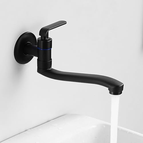 BiaoTeng Mop Pool Wasserhahn 1/2 Zoll Kaltwasser Wandmontage Garten 180° Drehbar Messing Wasserhahn Bad Kaltwasser Wand Schwarz