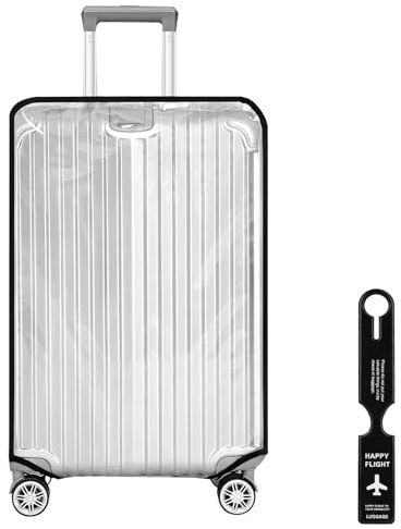 Gweichunon Clear Suitcase Cover 30 inch, Waterproof PVC 30 inch Large Suitcase Covers Protectors Luggage Cover, Transparent Luggage Protector with Tag, Anti-Scratch Protector for Wheeled Suitcases