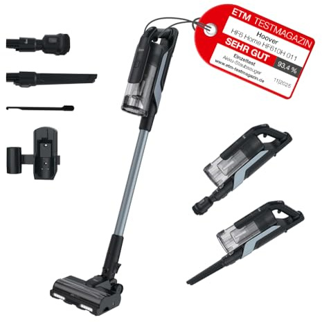 Hoover HF6 - Aspirapolvere a batteria con sensore da pavimento, Dual Way Clean, fino a 100 minuti, con rullo anti torsione, doppia pulizia dei bordi, QuickPark, portatile, 660 W [HF610H]