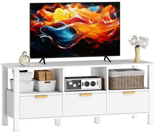 HOMCOM Mueble de TV Moderno para Salón 3 Cajones 120x39,5x50 cm Blanco