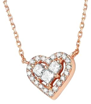 Mesnt Damen 14K Roségold Funkelnde Halskette mit 0,15 ct Diamant-Puzzle-Herzanhänger