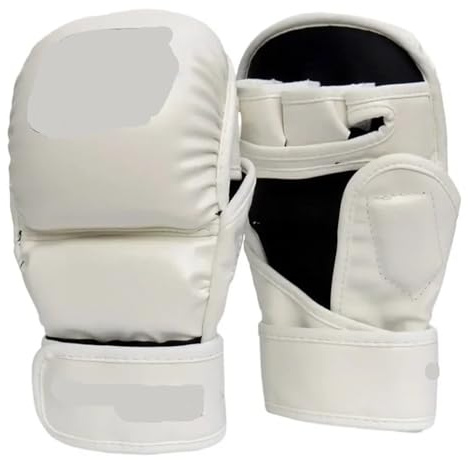 Guantoni da Boxe Guanti da kickboxing uomo e donna, guanti combattimento a mezze dita, guanto boxe ispessito(White,M)