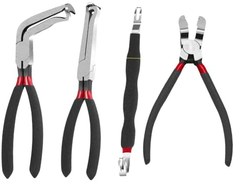 MoSundi 4PC Electrical Disconnect Pliers Set with Curved, Straight, Crowbar and Locking Tools for Automotive Wiring Connectors 60 Degree Separation