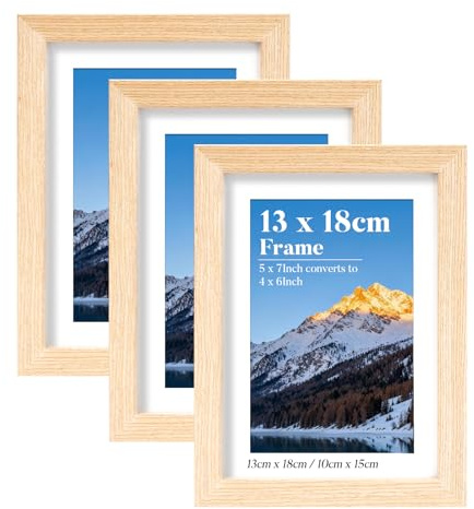 HOUSE DAY 7x5 Photo Frames,100% Solid Wood 5x7 Picture Frame OAK Wooden | Photo Frame with 6x4 Mount Tabletop and Wall Mounting for Family,Landscape,Pet Memorial,Wedding,Pack of 3