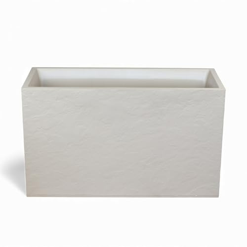 Pincho Maceteros Grandes Exterior Jardinera Rectangular, Jardineras Exterior Grandes, Plástico PE Anti-UV + Resistente a Heladas, Efecto Piedra Blanco, Fondo Reforzado - 99.5×39.5×60 cm, jardín