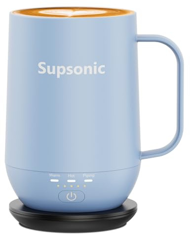 Supsonic - 16oz Self Heating Coffee Mug, Smart Heated Coffee Mug Faster Direct-Contact Heating Up to 149°F, Coffee Mug Warmer Set with Auto Shut-Off - Gifts for Men Women | S2