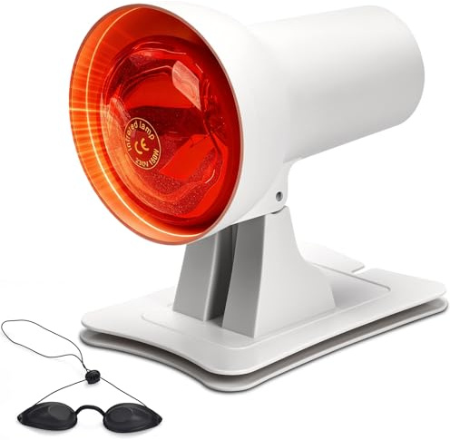 OHFAMO Infraröd lampa 150 W med 3 stegs timer, 90° justerbar vinkel, rött ljus värmestrålare för muskelavslappning, inklusive skyddsglasögon