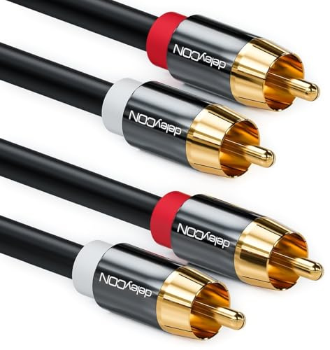 deleyCON 4m Cable Audio Estéreo RCA Cinch - 2x Conector - para Sistema HiFi, Receptor HiFi, Cine en Casa, Reproductor Blu-Ray - Negro