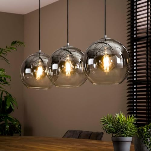 Liadomo Pendelleuchte Boise, 3-flammige Hängelampe Rauchglas, Esszimmer | Industrial, Küche, Wohnzimmer, 3 x Ø29 cm, exkl. E27-Leuchtmittel, 115 cm Länge, höhenverstellbar bis 150 cm, Farbverlauf