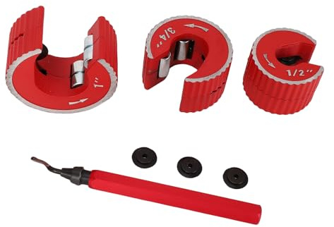 Phefop Set di Tagliatubi a 3 Pezzi per Rame, Tagliatubi Manuale 1/2 3/4 1 Pollice con Teste di Ricambio e Deburring Tool per Riparazione Tubi HVAC e Impianti Idraulici