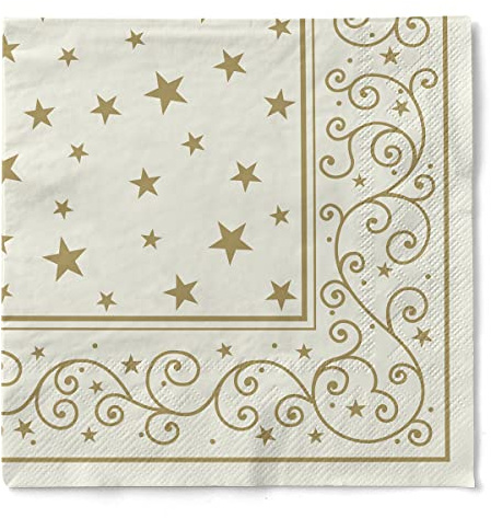 Sovie HORECA Weihnachtsserviette Liam (Champagner) aus 3-lagigem Tissue 33 x 33 cm, Einweg Serviette winterlich, ideal für Winterfeiern & Weihnachten, 100 Stück