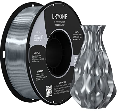 ERYONE Ultra Silk PLA Filament voor 3D Druker, 1.75mm+/-0.03mm, 1kg/Spool, Silber