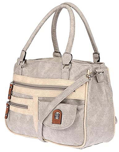 Christian Wippermann große Damen Umhängetasche Tasche Schultertasche in Leder Optik Hellgrau