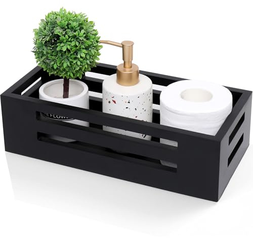 HYLEHE Schwarze Dekobox Badezimmer Korb Topper Holz Toilettenpapier Aufbewahrungskorb