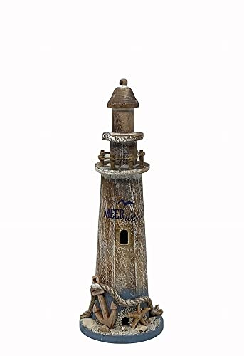 osters muschel-sammler-shop maritime Holz-Dekoration in braunem Shabby Look ┼ auch als Solo Dekoration geeignet ┼ hochwertige Verarbeitung (Leuchtturm mit Anker und Tau)