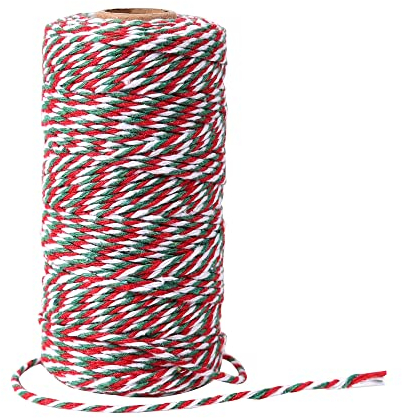 AUERVO 100M Christmas Twine, Green Red and White String Cotton Wrapping Twine For Christmas Packing Gift Wrapping String Decorations