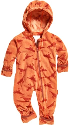 Playshoes Baby fleece-overall, andningsbar unisex jumpsuit för pojkar och flickor med lång dragkedja och huva, färgad kontrasterande, Dinos, 92