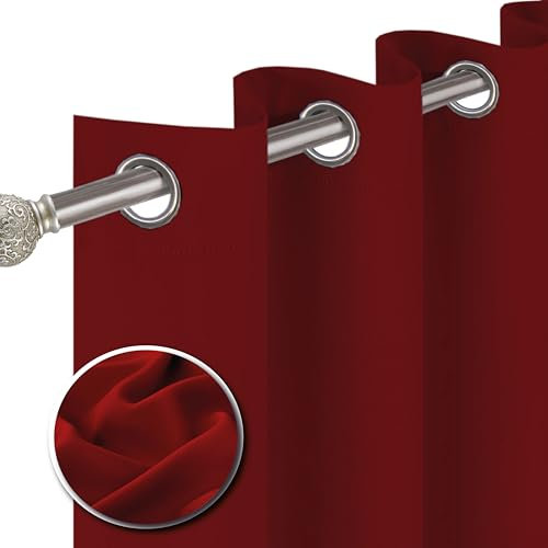 funky gadgets Blackout Curtains for Bedroom 72 Inch Drop Thermal Insulated Eyelet Curtains & Drapes Black Out Curtain for Kitchen, Living Room 2 Panels (46x72 Inch Red)