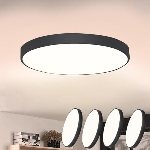CBJKTX 4ER LED Deckenleuchte Schwarz Deckenlampe 17W Badezimmerlampe | Flach IP44 Wasserdicht Rund Modern Flurlampe für Küche Wohnzimmer Bad Schlafzimmer Flur Balkon Büro Eingang Keller