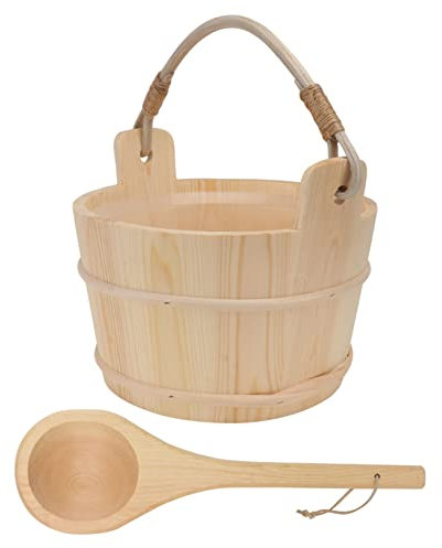 Zerodeko Sauna Holzeimer Mit Holzlöffel Satz Weißkiefer Holz Fass Mit Kunststoffeinsatz Saunazubehör Für Sauna Spa Bad Und Dusche