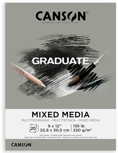 Canson Graduate Grey Toned Mixed Media Pad, Foldover, 22,9 x 30,5 cm, 20 Blatt, Künstlerpapier für Erwachsene und Studenten, Aquarellfarben, gemischte Medien, Marker und Kunstjournaling