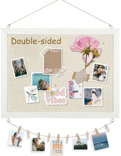DOLLAR BOSS Pin Board Small Cork Board with Linen Double-Sided 30x40CM