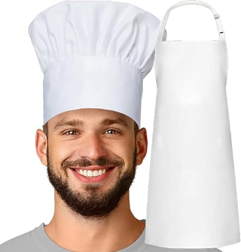MFAZ Morefaz Ltd Schürze mit Kochmütze, Weiß, Schwarz, Set weiß, One size